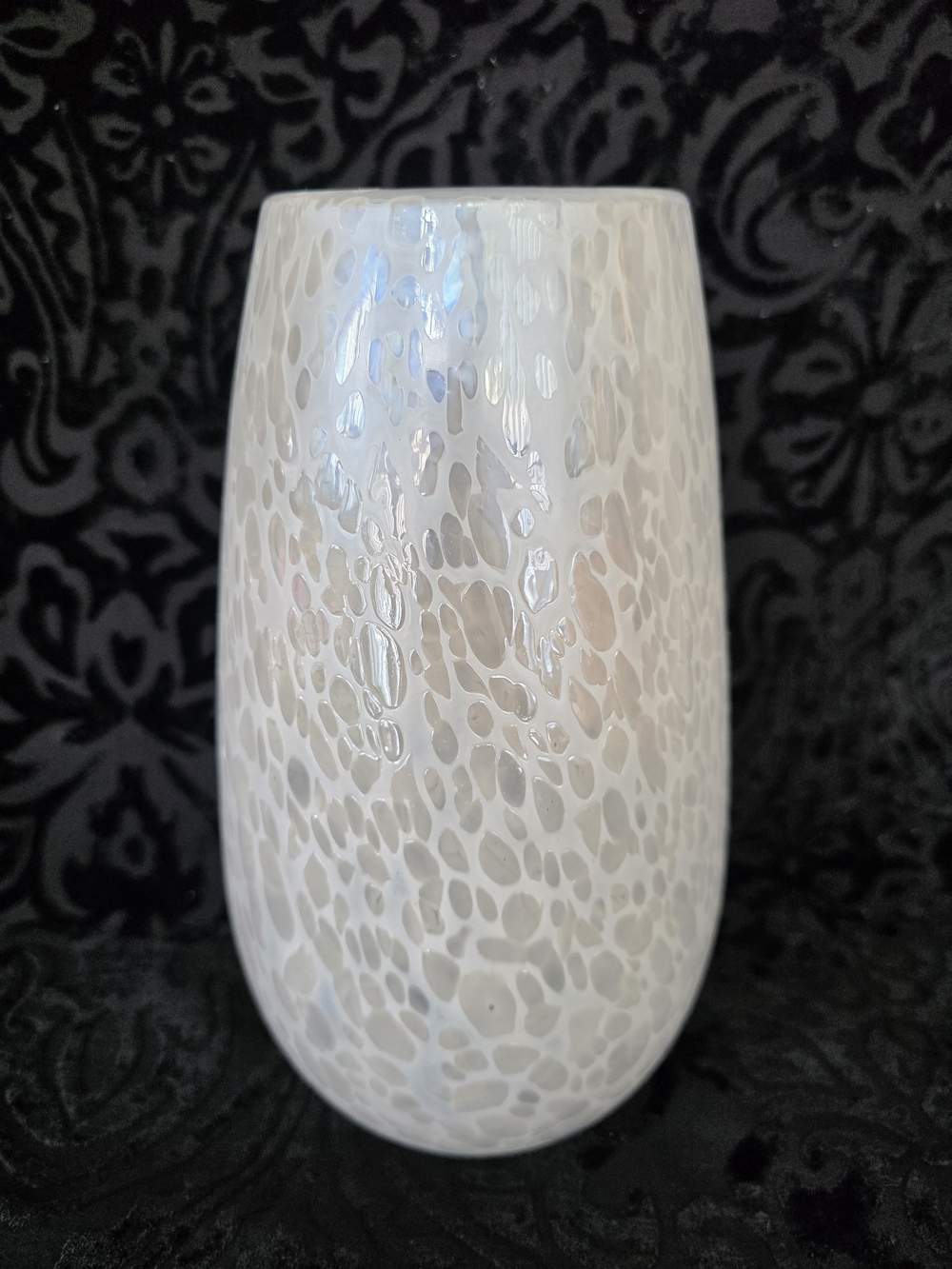 Vietri White Iridescent Speckled Hand Blown Glass Vase